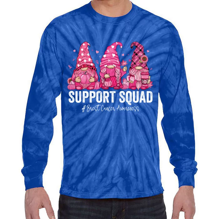 Support Squad Pink Gnomes Breast Cancer Awareness Funny Gift Tie-Dye Long Sleeve Shirt