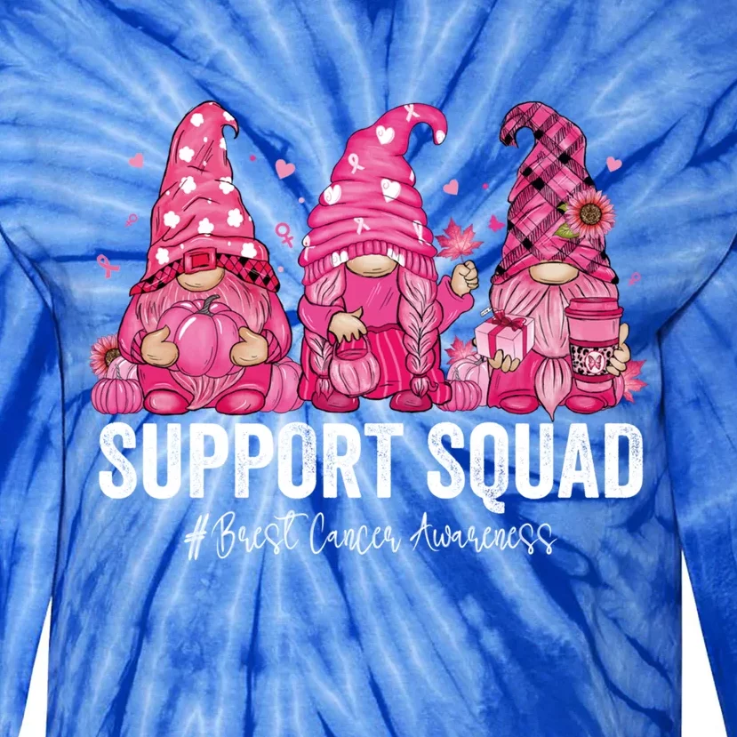 Support Squad Pink Gnomes Breast Cancer Awareness Funny Gift Tie-Dye Long Sleeve Shirt