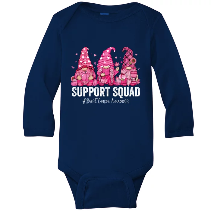 Support Squad Pink Gnomes Breast Cancer Awareness Funny Gift Baby Long Sleeve Bodysuit