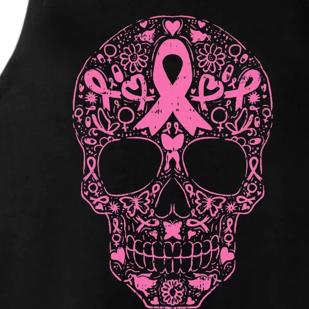 Sugar Skull P.I.N.K Ribbon Calavera Breast Cancer Ladies Tri-Blend Wicking Tank