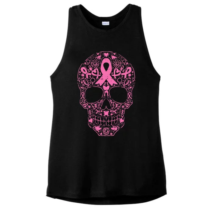 Sugar Skull P.I.N.K Ribbon Calavera Breast Cancer Ladies Tri-Blend Wicking Tank