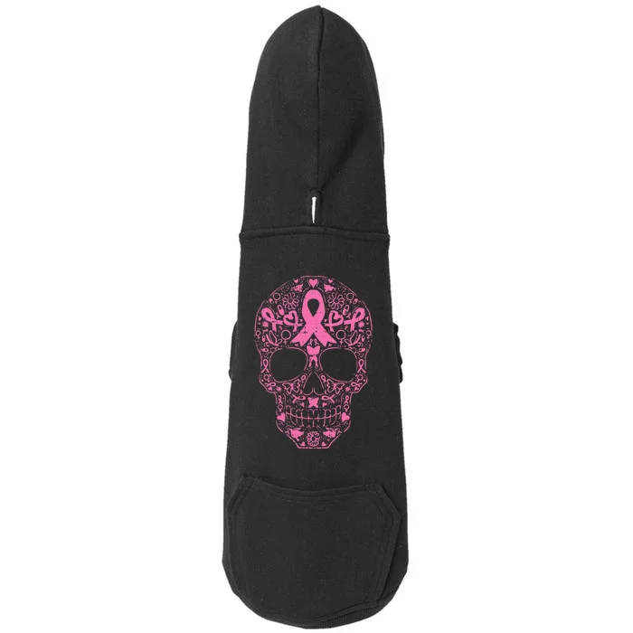 Sugar Skull P.I.N.K Ribbon Calavera Breast Cancer Doggie 3-End Fleece Hoodie