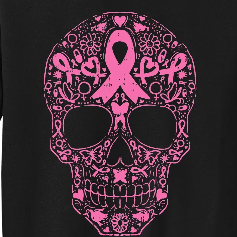 Sugar Skull P.I.N.K Ribbon Calavera Breast Cancer Tall Sweatshirt