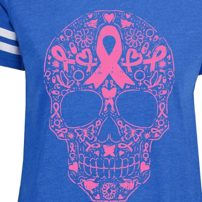 Sugar Skull P.I.N.K Ribbon Calavera Breast Cancer Enza Ladies Jersey Football T-Shirt