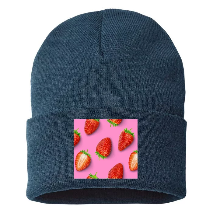 Strawberry seamless pattern Sustainable Knit Beanie