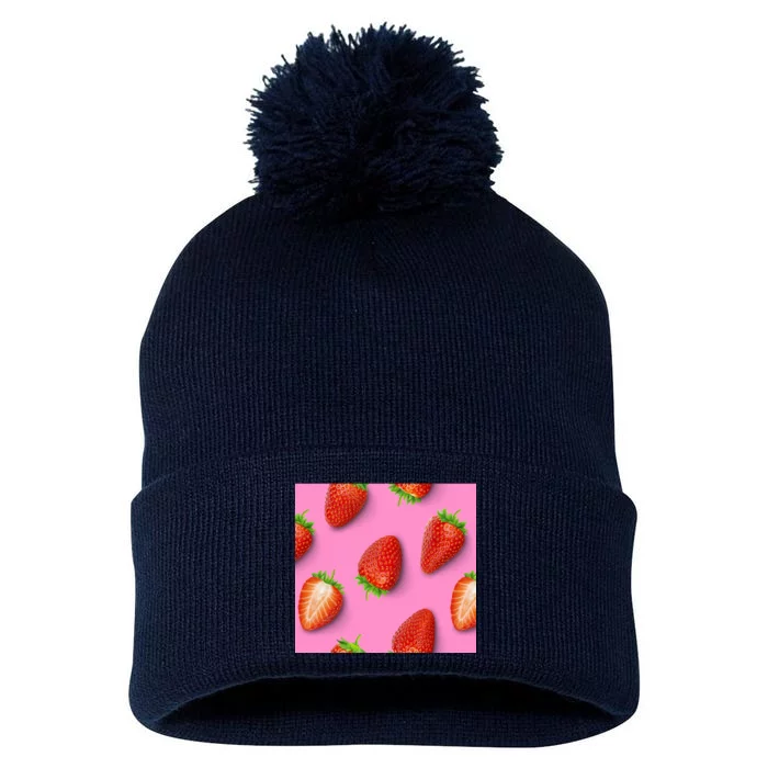 Strawberry seamless pattern Pom Pom 12in Knit Beanie