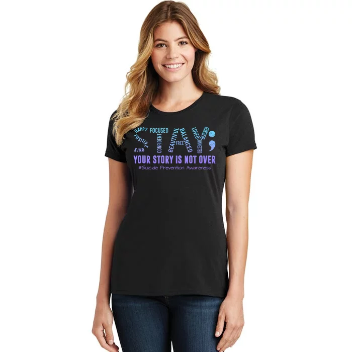 Stay Suicide Prevention Awareness Month Teal & Purple Ribbon Women's T-Shirt