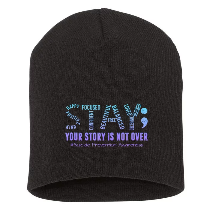 Stay Suicide Prevention Awareness Month Teal & Purple Ribbon Short Acrylic Beanie