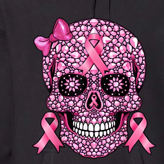 Sugar Skull Pink Ribbon Breast Cancer Awareness Premium Hoodie