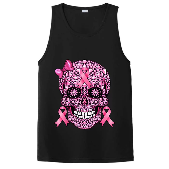 Sugar Skull Pink Ribbon Breast Cancer Awareness Performance Tank