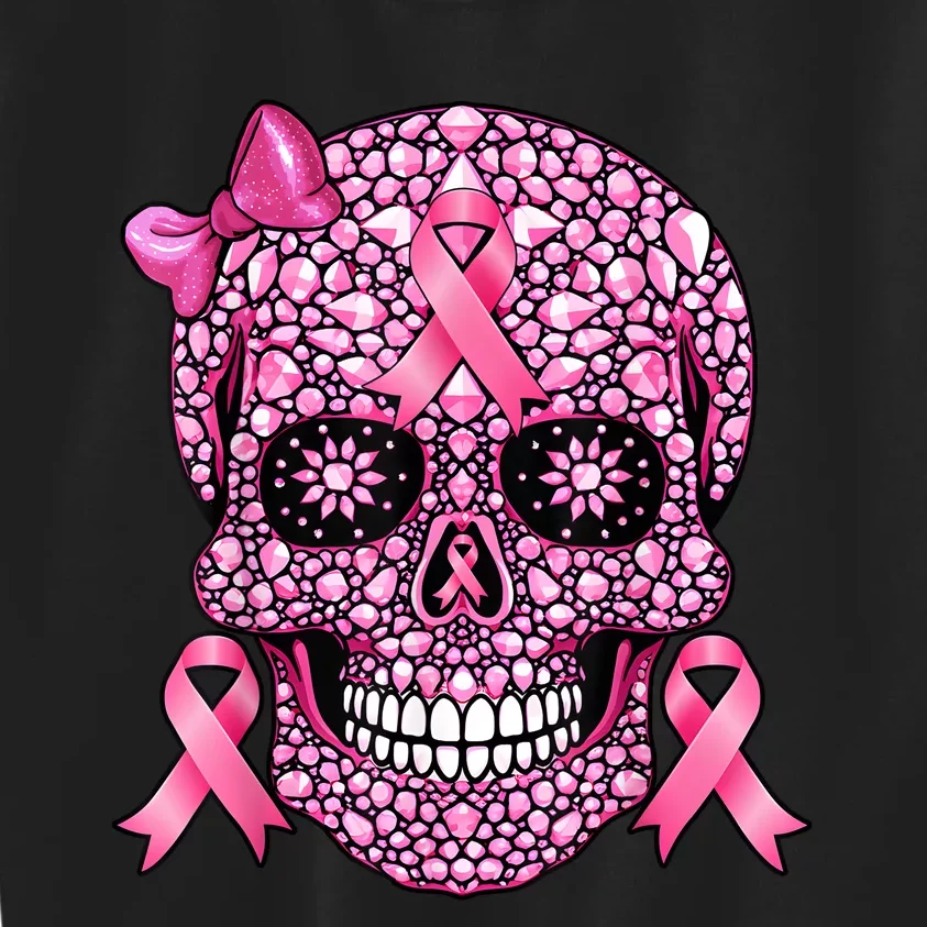 Sugar Skull Pink Ribbon Breast Cancer Awareness Kids Sweatshirt