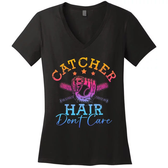 Softball Softball Player Softball Catcher Women's V-Neck T-Shirt