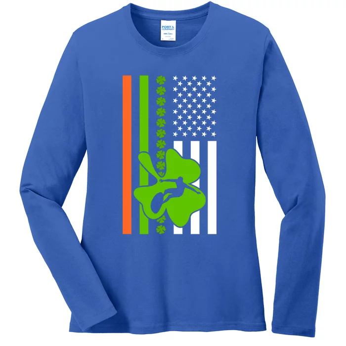 Surfing St Patricks Day American Irish Flag Shamrock Surfers Gift Ladies Long Sleeve Shirt