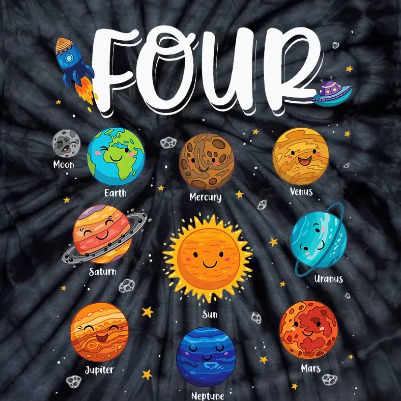 Solar System Planets Four 4 Years Old 4th Birthday Tie-Dye T-Shirt