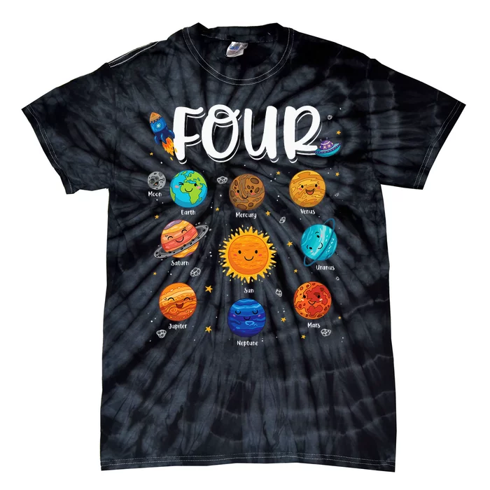 Solar System Planets Four 4 Years Old 4th Birthday Tie-Dye T-Shirt