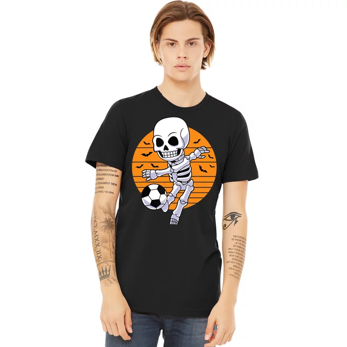 Skeleton Soccer Player Boy Funny Halloween Premium T-Shirt