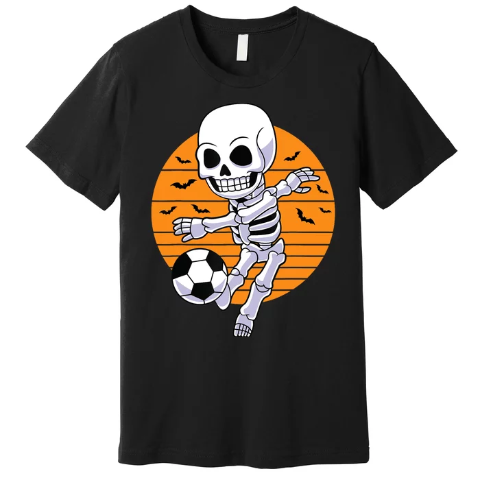 Skeleton Soccer Player Boy Funny Halloween Premium T-Shirt