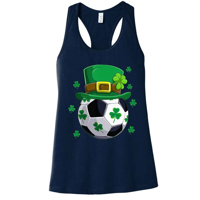 Soccer St Patricks Day Leprechaun Shamrock Women's Racerback Tank