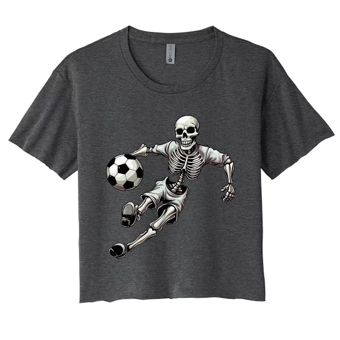 Soccer Skeleton Playing Soccer Halloween Skull Lover Women's Crop Top Tee