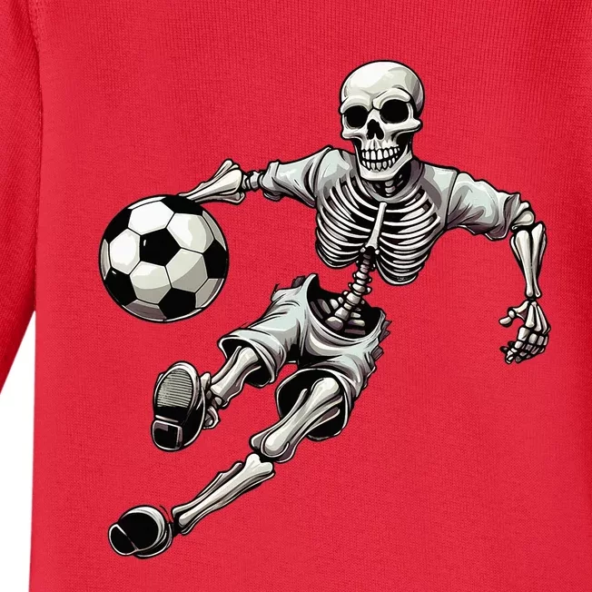 Soccer Skeleton Playing Soccer Halloween Skull Lover Baby Long Sleeve Bodysuit