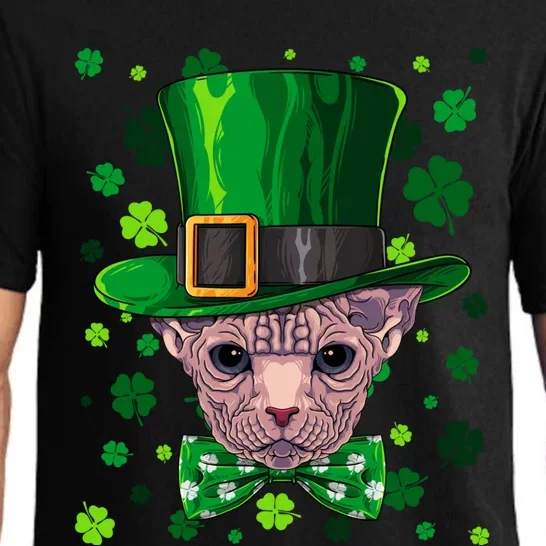 Sphynx St Patricks Day Cat Leprechaun Hat Shamrock Cute Gift Pajama Set