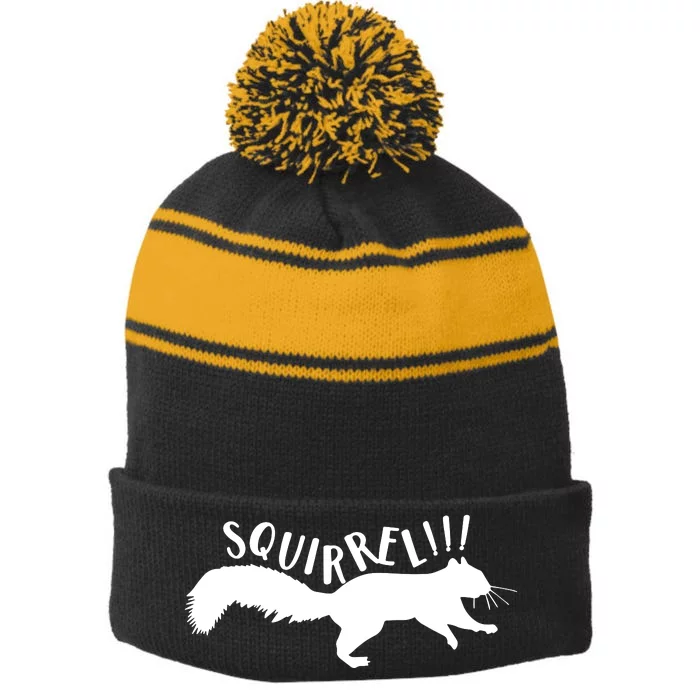 Squirrel Stripe Pom Pom Beanie