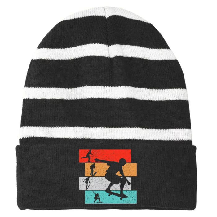 Skater Skateboarder Retro Skateboard Striped Beanie with Solid Band