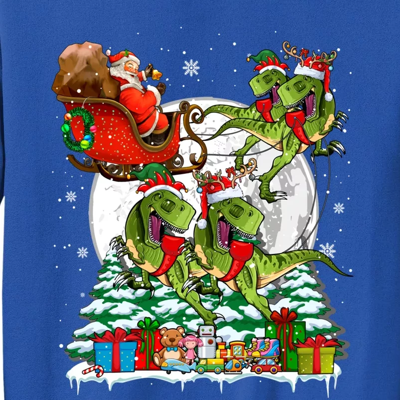 Santa Sleigh Reindeer Trexes Xmas Dinosaur Lover Meaningful Gift Tall Sweatshirt