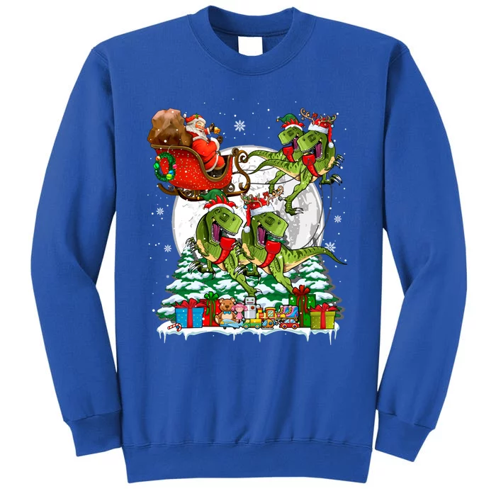 Santa Sleigh Reindeer Trexes Xmas Dinosaur Lover Meaningful Gift Tall Sweatshirt