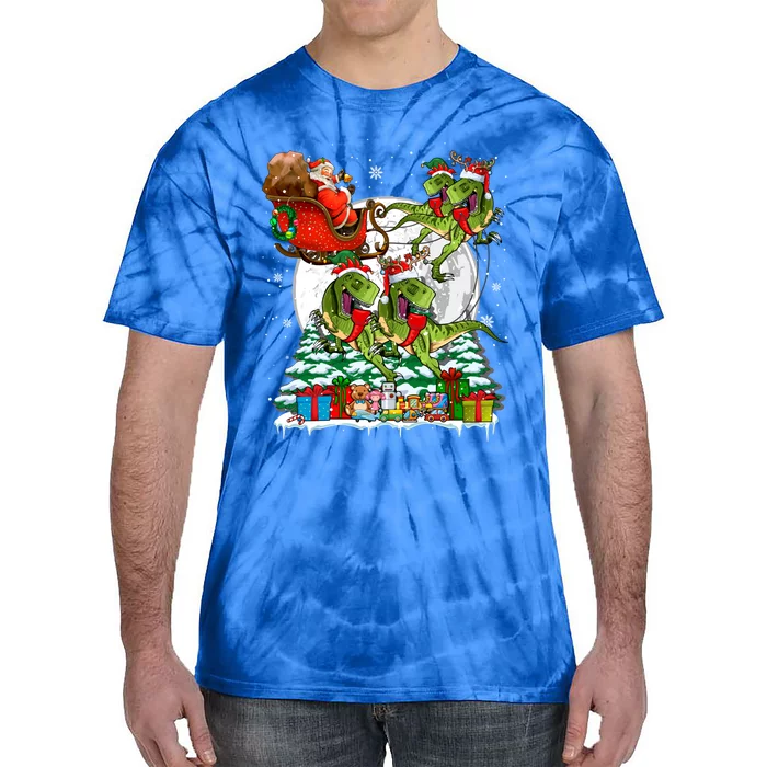 Santa Sleigh Reindeer Trexes Xmas Dinosaur Lover Meaningful Gift Tie-Dye T-Shirt