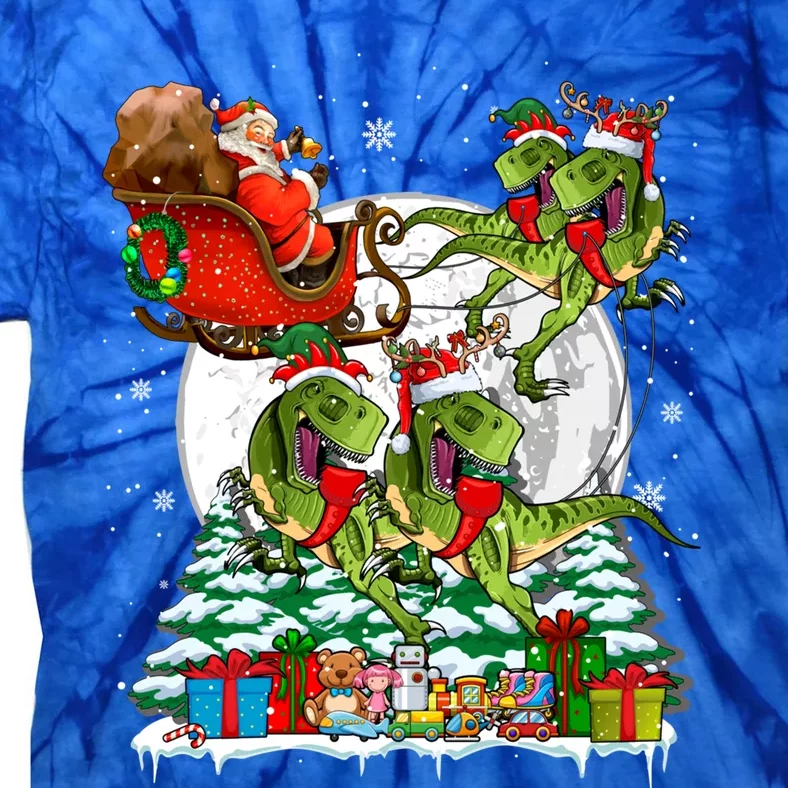 Santa Sleigh Reindeer Trexes Xmas Dinosaur Lover Meaningful Gift Tie-Dye T-Shirt