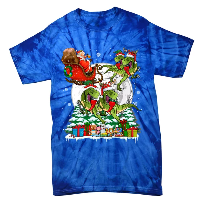 Santa Sleigh Reindeer Trexes Xmas Dinosaur Lover Meaningful Gift Tie-Dye T-Shirt