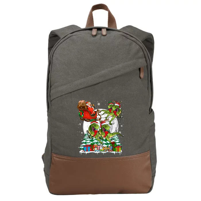 Santa Sleigh Reindeer Trexes Xmas Dinosaur Lover Meaningful Gift Cotton Canvas Backpack