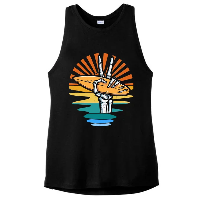 Skeleton Surfer Retro Surfing Vintage Beach Aloha Surf Bruh Ladies Tri-Blend Wicking Tank