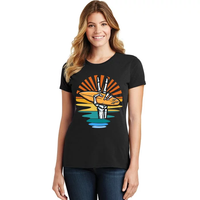 Skeleton Surfer Retro Surfing Vintage Beach Aloha Surf Bruh Women's T-Shirt