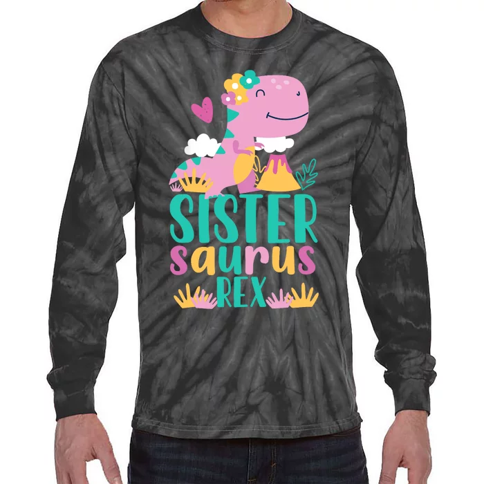 Sister Saurus Rex Dinosaur Dino Design Tie-Dye Long Sleeve Shirt