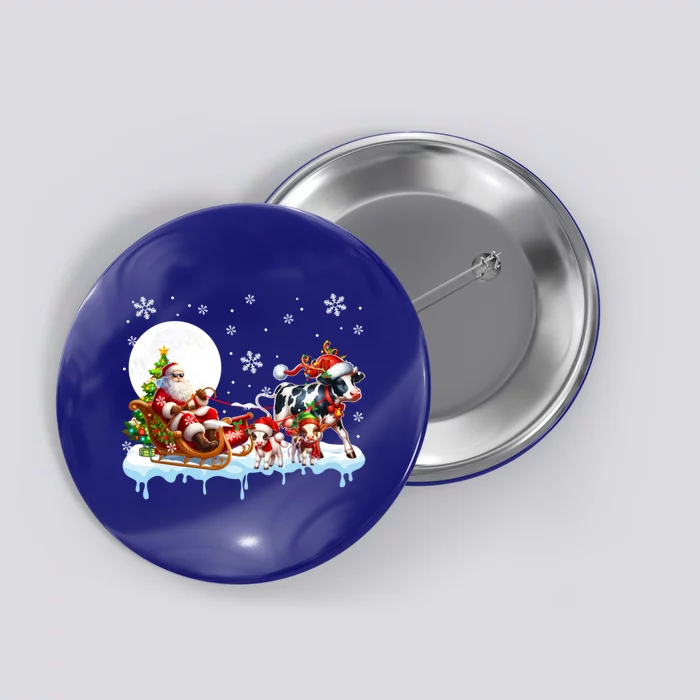 Santa Sleigh Reindeer Group Cute Cows Farmer Rancher Family Gift Button