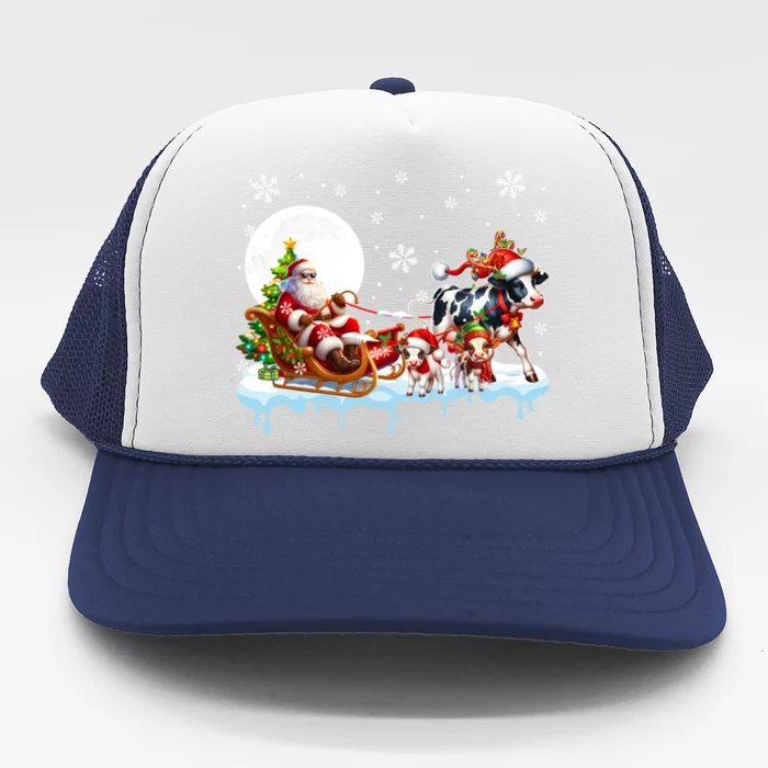 Santa Sleigh Reindeer Group Cute Cows Farmer Rancher Family Gift Trucker Hat