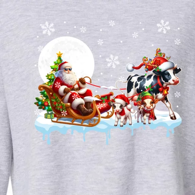 Santa Sleigh Reindeer Group Cute Cows Farmer Rancher Family Gift Cropped Pullover Crew