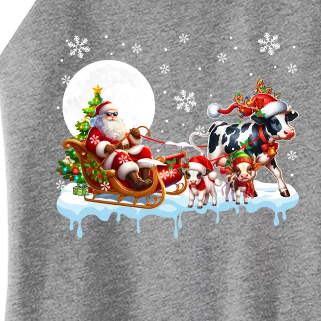 Santa Sleigh Reindeer Group Cute Cows Farmer Rancher Family Gift Women’s Perfect Tri Rocker Tank