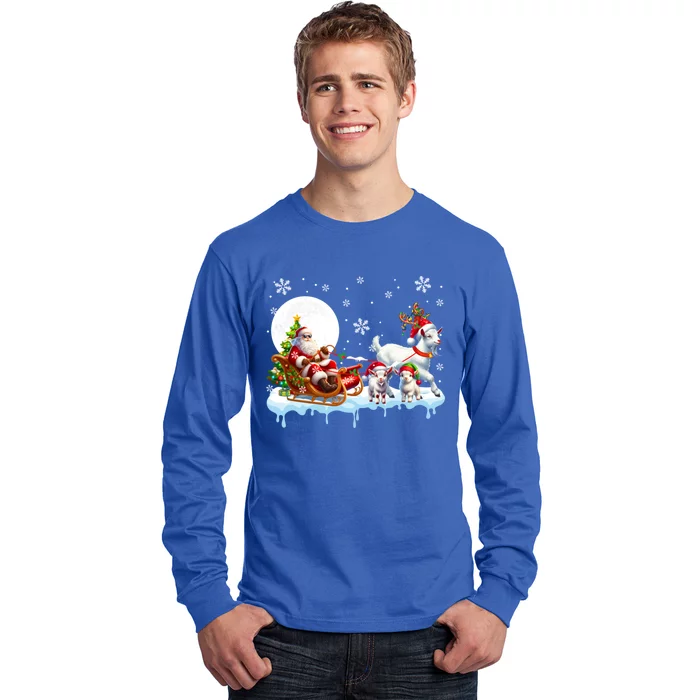 Santa Sleigh Reindeer Group Cute Goats Farmer Rancher Family Gift Long Sleeve Shirt