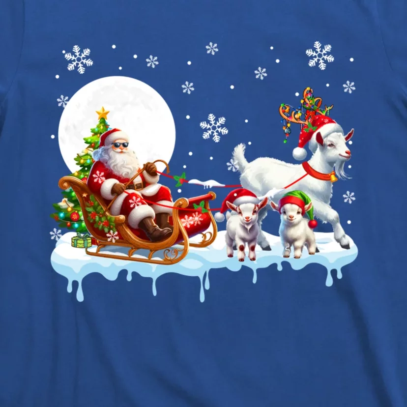 Santa Sleigh Reindeer Group Cute Goats Farmer Rancher Family Gift T-Shirt