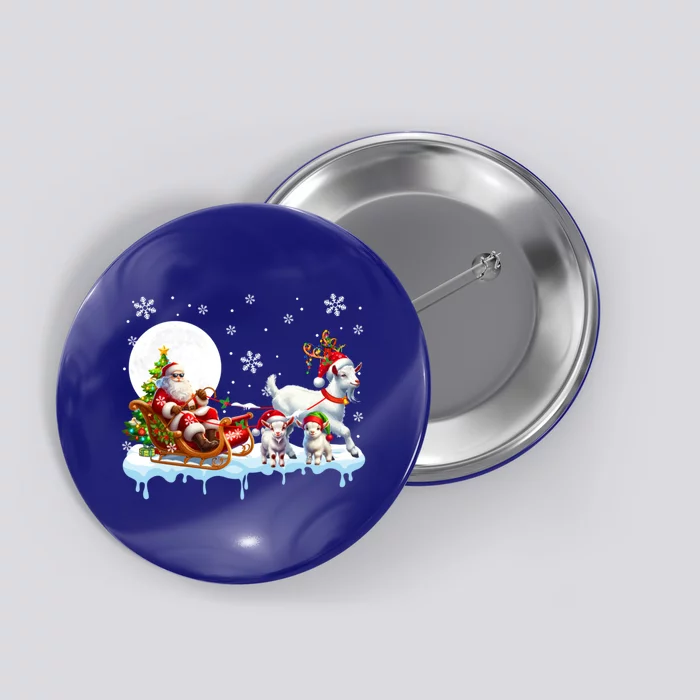 Santa Sleigh Reindeer Group Cute Goats Farmer Rancher Family Gift Button