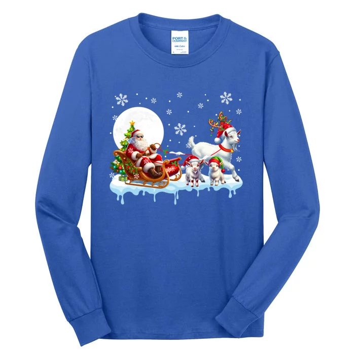 Santa Sleigh Reindeer Group Cute Goats Farmer Rancher Family Gift Tall Long Sleeve T-Shirt