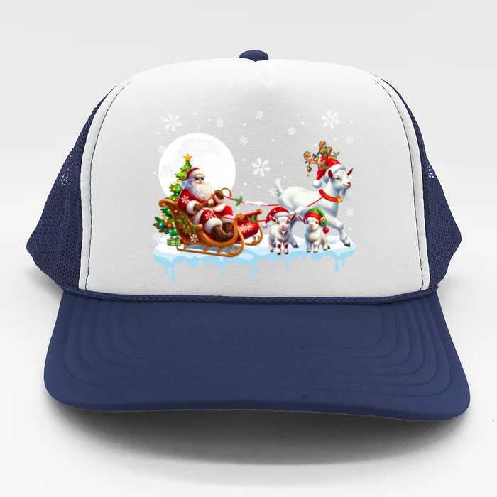 Santa Sleigh Reindeer Group Cute Goats Farmer Rancher Family Gift Trucker Hat