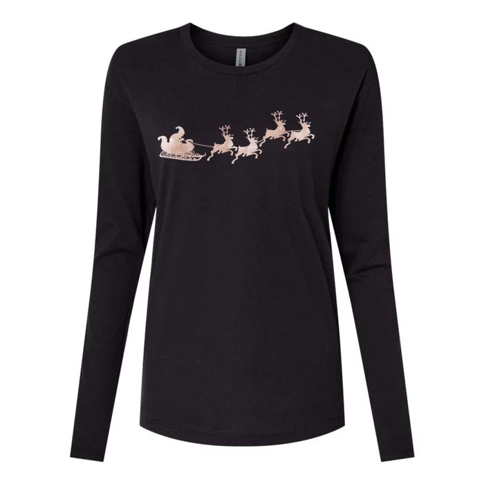 Santa Sleigh Rose Vintage Reindeer Xmas Xmas Winter Gift Womens Cotton Relaxed Long Sleeve T-Shirt