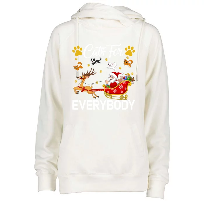 Santa Sleigh Reindeer Xmas Cats For Everybody Christmas Cute Gift Womens Funnel Neck Pullover Hood