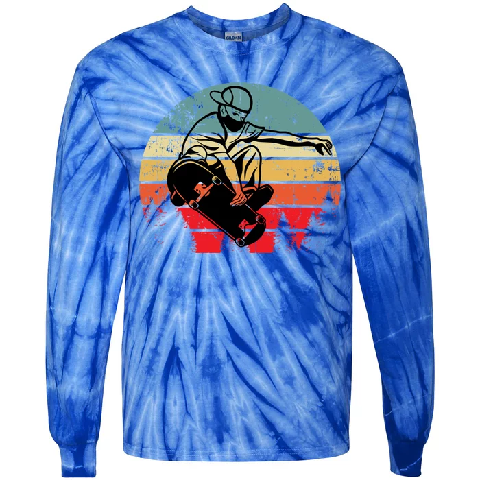 Skateboarding Skateboard Retro Vintage Sunset Hip Gift Tie-Dye Long Sleeve Shirt