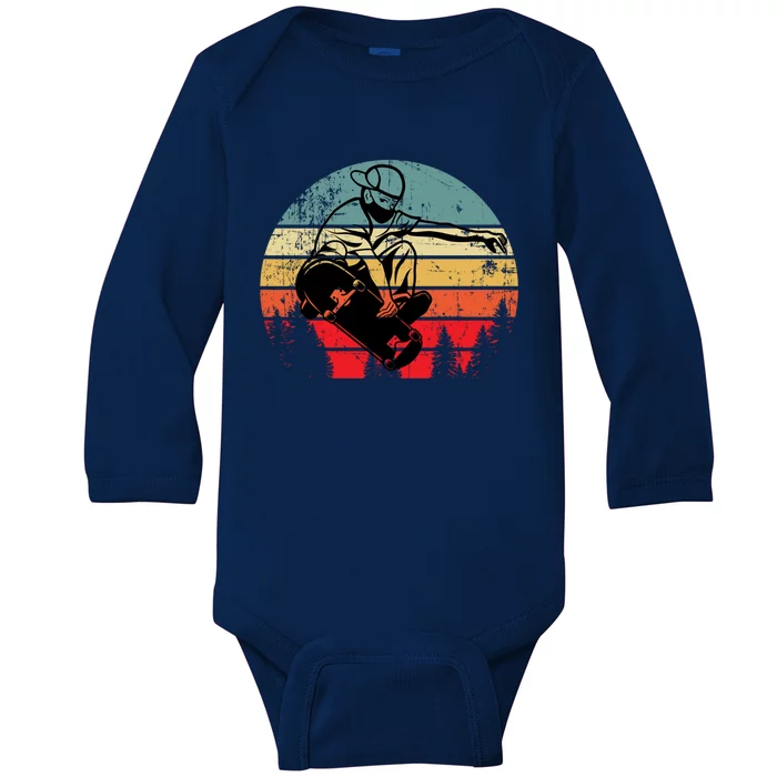 Skateboarding Skateboard Retro Vintage Sunset Hip Gift Baby Long Sleeve Bodysuit