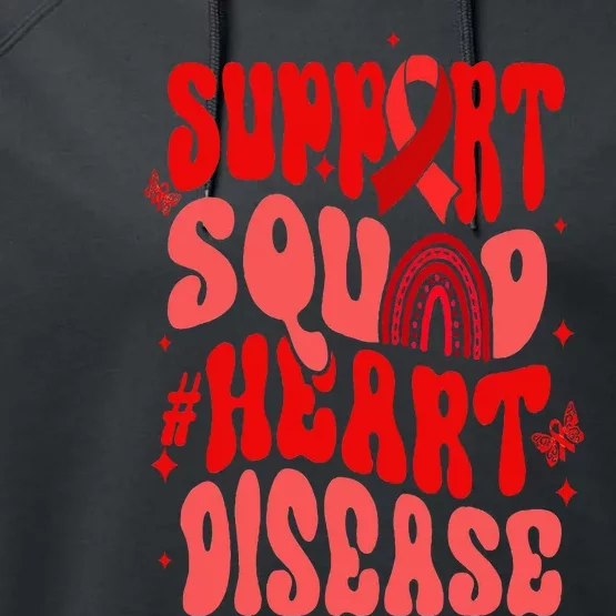 Support Squad Red Ribbon Groovy Heart Disease Awareness Performance Fleece Hoodie